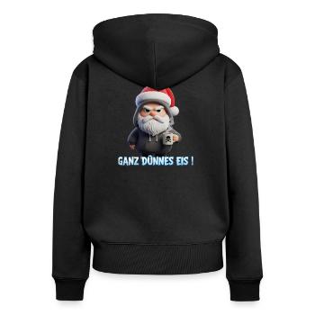 Père Noël drôle avec un café et un air fatigué - Sweat à capuche zippé Premium bio Femme - noir - Dos - Julia (174cm)