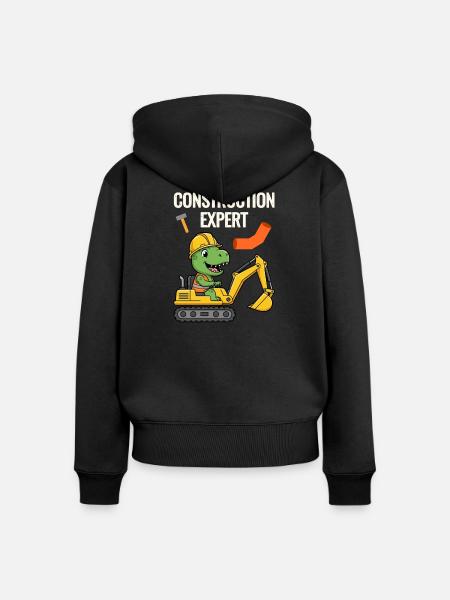Bauarbeiter Dino - Frauen Premium Bio Zip Hoodie - Schwarz