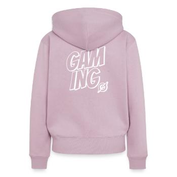Gaming Schriftzug - Frauen Premium Bio Zip Hoodie - Altrosa - Hinten - Julia (174cm)