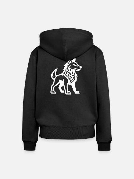 Wolf Wikinger - Frauen Premium Bio Zip Hoodie - Schwarz