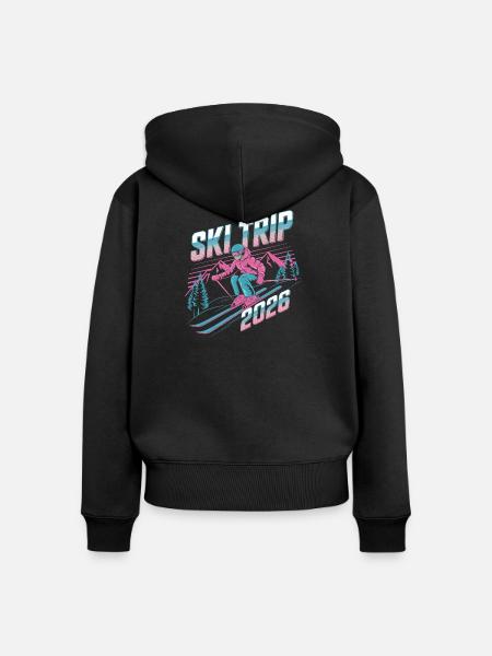 Ski Travel 2026 Neon Retro - Frauen Premium Bio Zip Hoodie - Schwarz