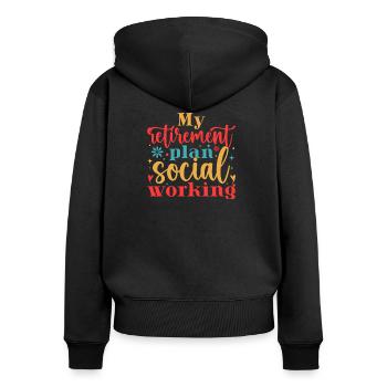 Citation de mon programme de retraite Travail social - Sweat à capuche zippé Premium bio Femme - noir - Dos - Julia (174cm)