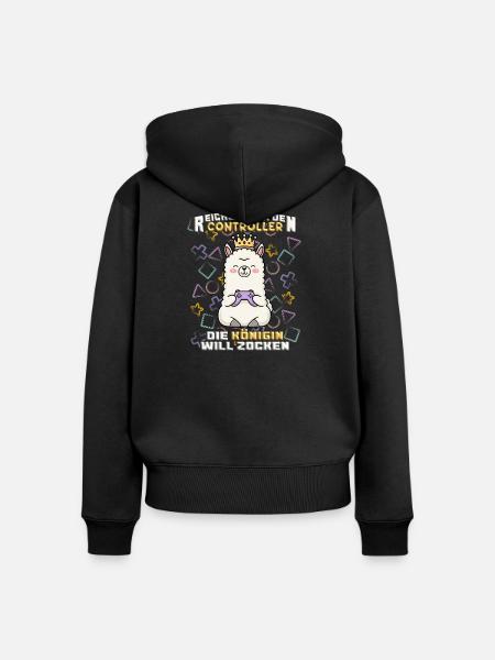 Königin will zocken - Frauen Premium Bio Zip Hoodie - Schwarz