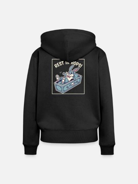 Hops Ruhestand: Osterhase im Sarg - Frauen Premium Bio Zip Hoodie - Schwarz
