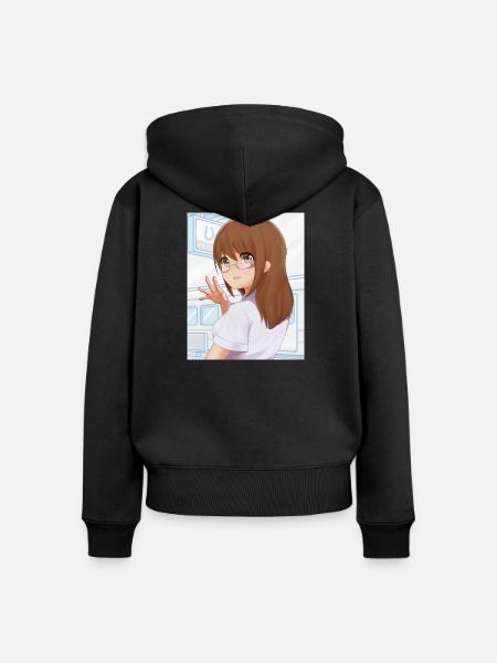 Mädchen mit Brille für Anime-Fans - Frauen Premium Bio Zip Hoodie - Schwarz