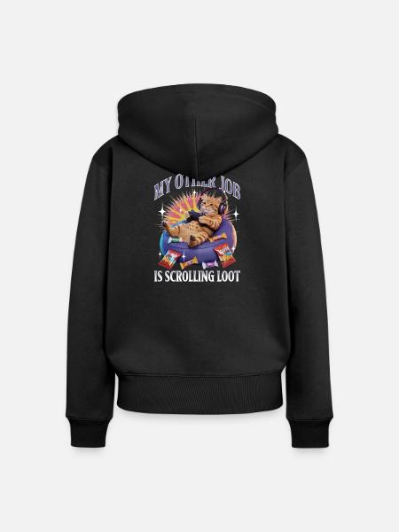 Funny Gaming Gamer Cat - Frauen Premium Bio Zip Hoodie - Schwarz