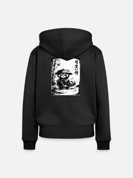 Samurai Roter Panda Sumi-e Tuschezeichnung - Frauen Premium Bio Zip Hoodie - Schwarz