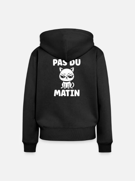 Morgen, grummelige Katze - Frauen Premium Bio Zip Hoodie - Schwarz