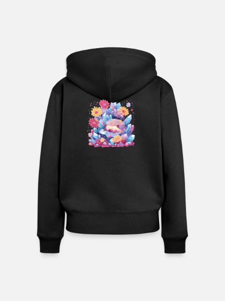 Schlafender Igel im Kristallgarten - Frauen Premium Bio Zip Hoodie - Schwarz