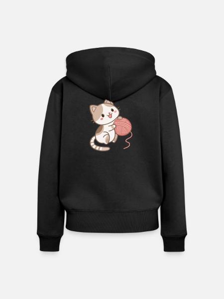 Kätzchen und Wollknäuel - Frauen Premium Bio Zip Hoodie - Schwarz