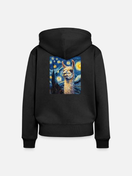 Lama Van Gogh Style - Frauen Premium Bio Zip Hoodie - Schwarz