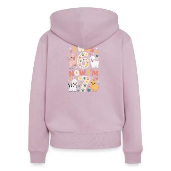 Anniversaire 7 ans : Imprimé animal - Sweat à capuche zippé Premium bio Femme - rose poudré - Dos - Julia (174cm)