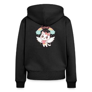 Chat ailé Arc en Ciel Amour - Sweat à capuche zippé Premium bio Femme - noir - Dos - Julia (174cm)