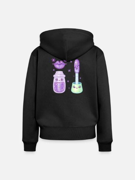 Lilac Galaxy Lipgloss Kawaii Charakter - Frauen Premium Bio Zip Hoodie - Schwarz