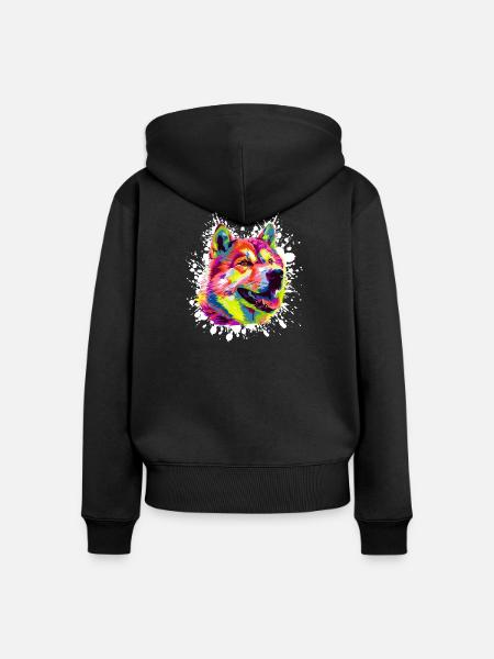 Buntes Hundeporträt im PopArt Stil - Frauen Premium Bio Zip Hoodie - Schwarz