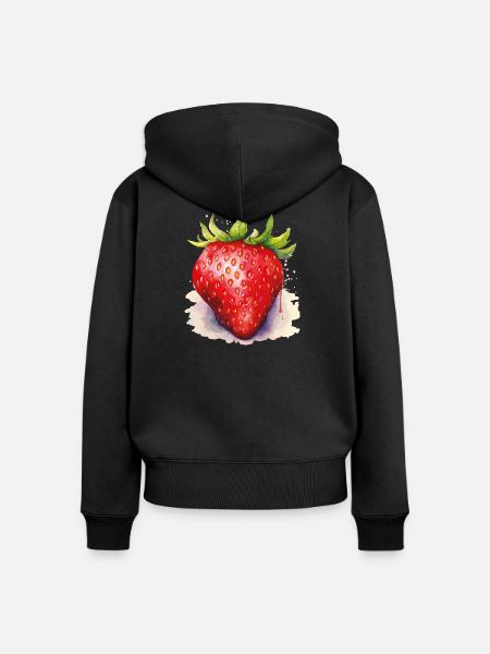 Aquarell Erdbeere - Frauen Premium Bio Zip Hoodie - Schwarz
