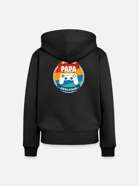 Papa-Level Entsperrtes Abzeichen - Frauen Premium Bio Zip Hoodie - Schwarz