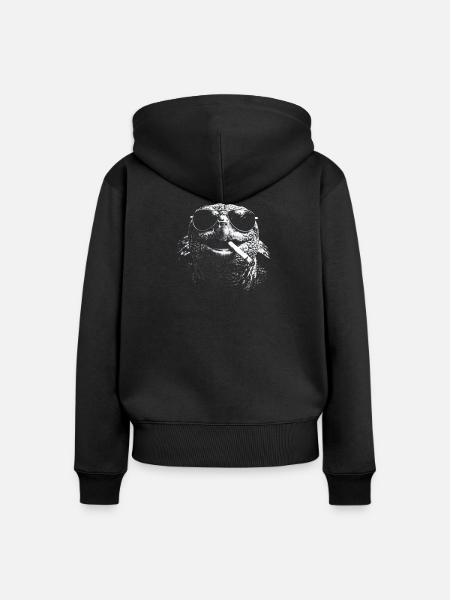 Schildkröte mit Sonnenbrille und Zigarette - Frauen Premium Bio Zip Hoodie - Schwarz