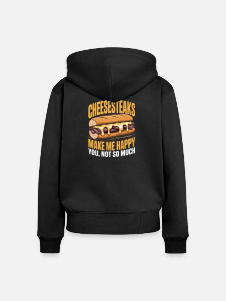 Cheesesteaks machen mich glücklich - Frauen Premium Bio Zip Hoodie - Schwarz