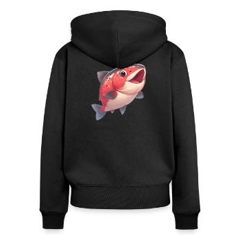 Lachse Lachs - Frauen Premium Bio Zip Hoodie - Schwarz - Hinten - Julia (174cm)