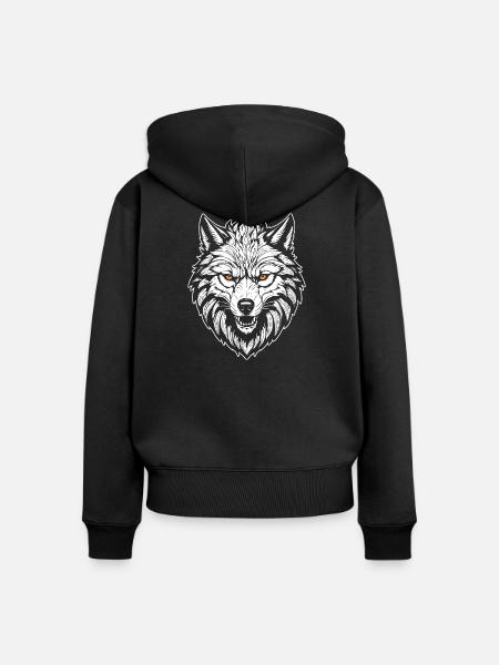 Wolf - Frauen Premium Bio Zip Hoodie - Schwarz