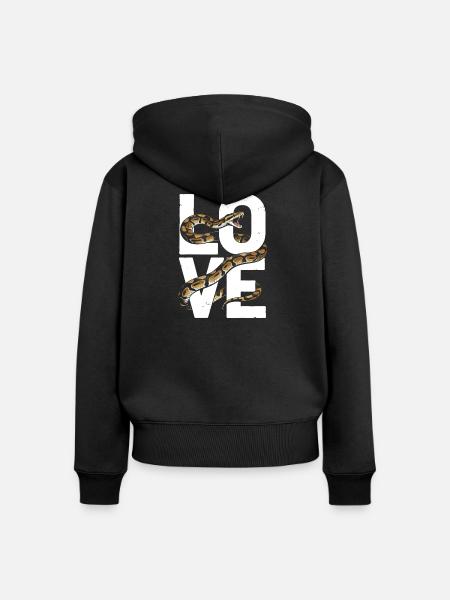 Königspython Schlangen LOVE Terrarium Python - Frauen Premium Bio Zip Hoodie - Schwarz