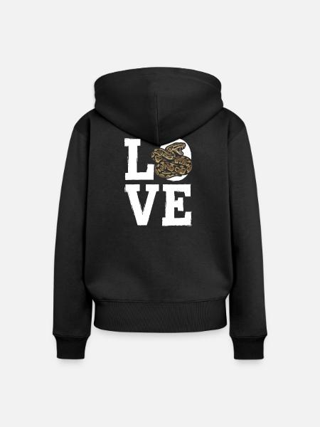 Königspython Schlangen LOVE Terrarium Python - Frauen Premium Bio Zip Hoodie - Schwarz