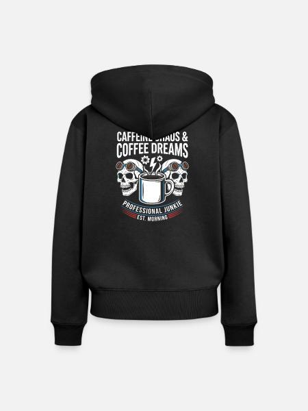 Kaffeechaos Skulls Morgenjunkie Design - Frauen Premium Bio Zip Hoodie - Schwarz