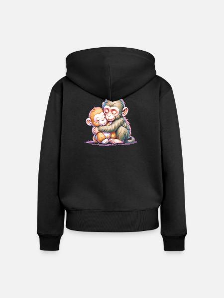 Umarmendes Affen-Duo - Frauen Premium Bio Zip Hoodie - Schwarz