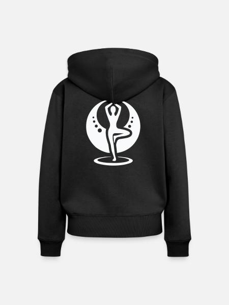 Yoga Silhouette im Mondkreis - Frauen Premium Bio Zip Hoodie - Schwarz