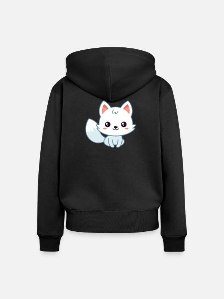 Kawaii-Weißpastellfuchs - Frauen Premium Bio Zip Hoodie - Schwarz