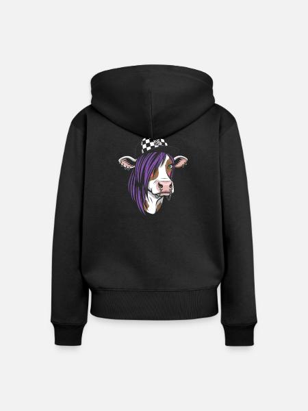Punk Kuh mit Lila Haar - Frauen Premium Bio Zip Hoodie - Schwarz