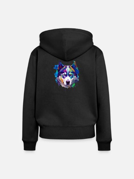 Sibirisches Husky-Hundeporträt Lebendiges Ölgemälde - Frauen Premium Bio Zip Hoodie - Schwarz