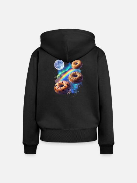 Kosmische Donuts über Regenbogenraum - Frauen Premium Bio Zip Hoodie - Schwarz