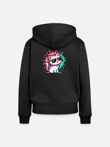 Bunte Katzen-Sonnenbrille - Frauen Premium Bio Zip Hoodie - Schwarz