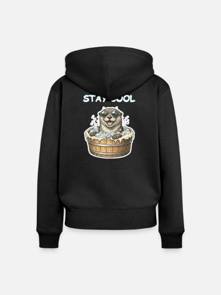 Stay Cool Eisbaden Otter - Frauen Premium Bio Zip Hoodie - Schwarz