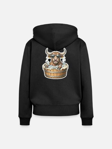 Eisbaden Bulle Stier Kuh - Frauen Premium Bio Zip Hoodie - Schwarz
