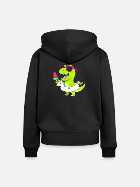 Neon-Dino mit Eis und Einhorn - Frauen Premium Bio Zip Hoodie - Schwarz