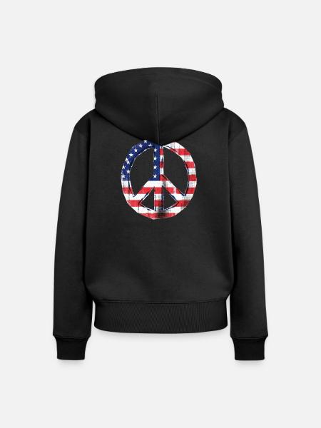 Peace USA Flagge - Frauen Premium Bio Zip Hoodie - Schwarz
