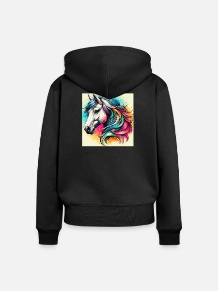 Pferd - Frauen Premium Bio Zip Hoodie - Schwarz