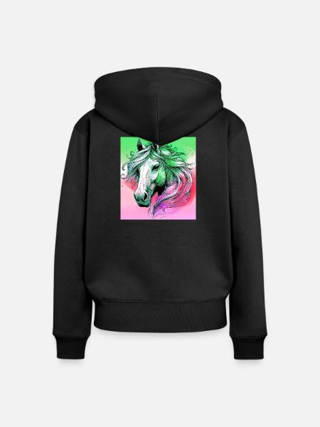 Pferd - Frauen Premium Bio Zip Hoodie - Schwarz