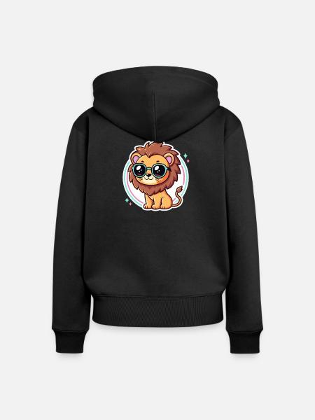 Löwenjunge-Pastellbrille - Frauen Premium Bio Zip Hoodie - Schwarz