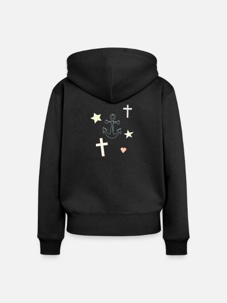 Ankertraum Sterne Herzen Motiv - Frauen Premium Bio Zip Hoodie - Schwarz