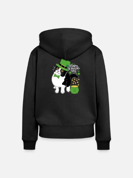 St. Patrick-Katze mit Goldtopf - Frauen Premium Bio Zip Hoodie - Schwarz