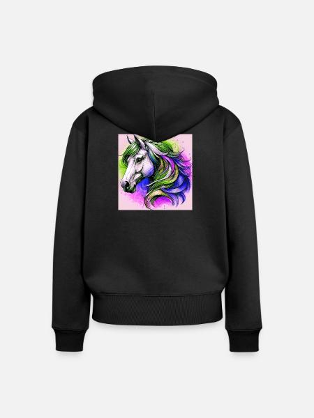 Pferd - Frauen Premium Bio Zip Hoodie - Schwarz
