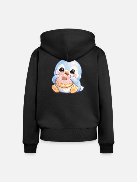 Kleiner Donut-Pinguin - Frauen Premium Bio Zip Hoodie - Schwarz