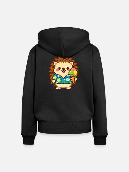 Igel mit Eis im Hawaii-Stil - Frauen Premium Bio Zip Hoodie - Schwarz