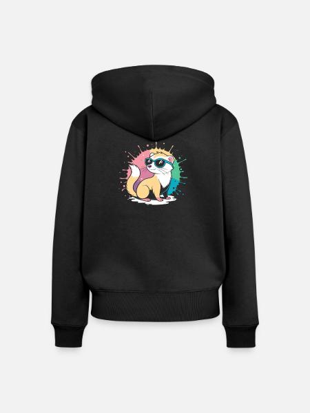 Cooler Cartoon-Frettchen mit blauer Brille - Frauen Premium Bio Zip Hoodie - Schwarz