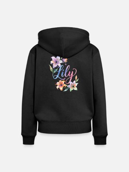 Lily Aquarellblüten - Frauen Premium Bio Zip Hoodie - Schwarz