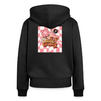Rosa Retro-Rollschuhe - Frauen Premium Bio Zip Hoodie - Schwarz - Hinten - Julia (174cm)